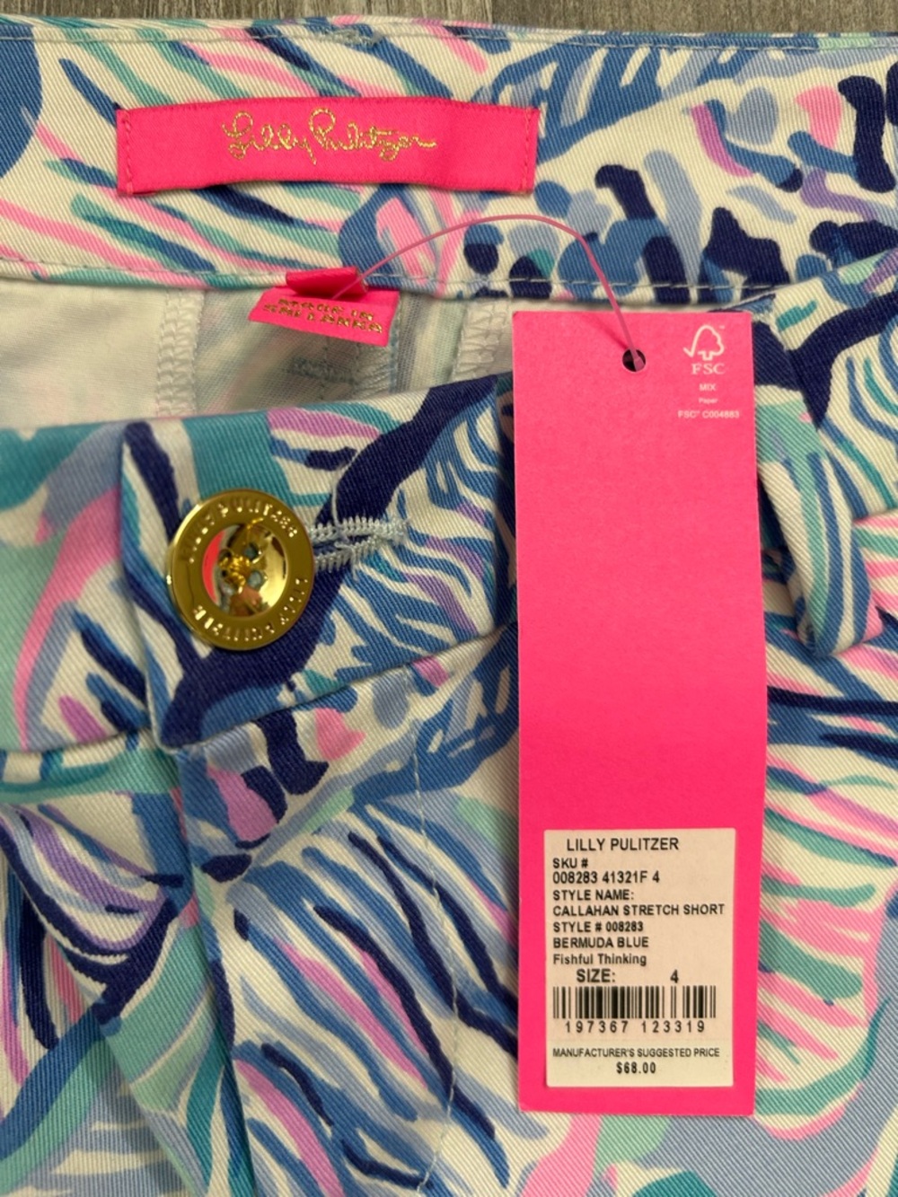 NWT Lilly Pulitzer Callahan stretch shorts, Bermuda Blue, Fishful Thinking, Sz 4 - Picture 2 of 9